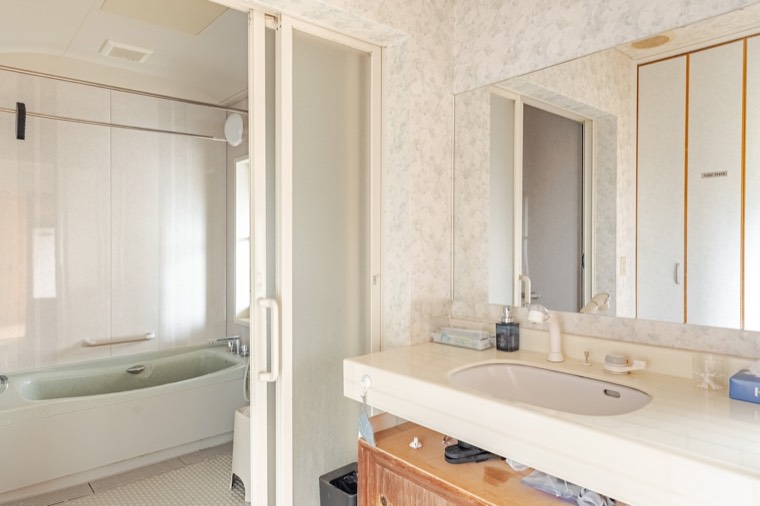 Bathroom and washstand together
